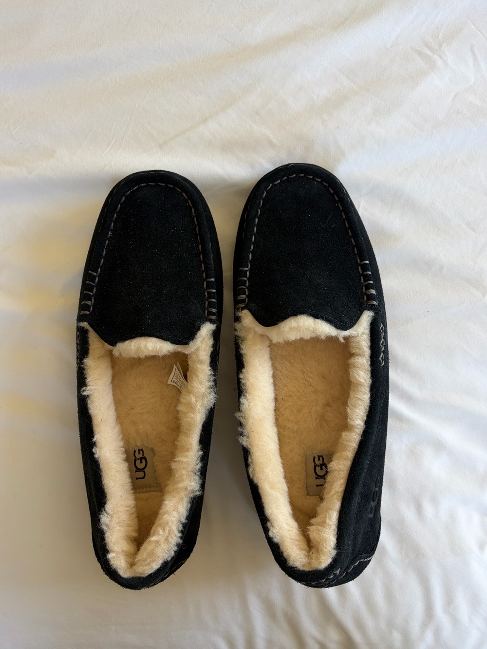 UGG Black Suede Shearling-Lined Slip-On Moccasins